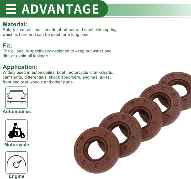 Partuto Universal Oil Seal TG4 Lip Seal Ring Rotary Shaft Seal 16x35x7mm High Pressure FKM Rubber Brown 5 Pcs - Image 4